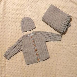 Jake and Jill cable knit set (sweater, hat, blanket)